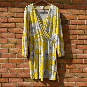 London Times Yellow and White Floral Long Sleeve Dress